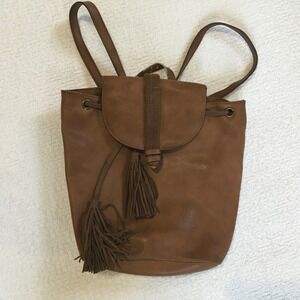 T-Shirt‎ & Jeans Brown Faux Leather Drawstring Tassel Backpack Bag